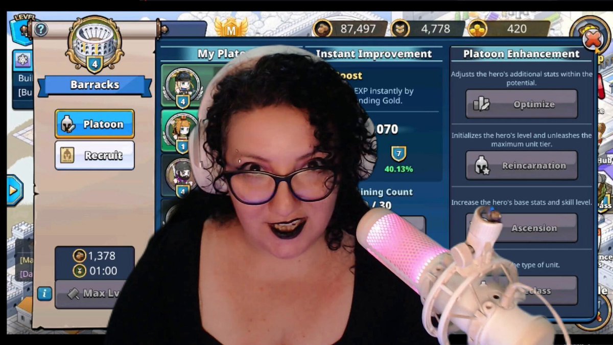 The image shows a woman wearing glasses holding a microphone while playing Pocket Legends, an RPG game that takes place in Ancient Rome. The game has just launched globally on iOS and Android platforms, and there are exclusive quests available for players to join.