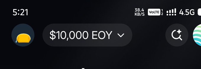 A cropped screenshot of a mobile phone interface displaying the time 5:21, a search bar with '$10,000 EOY', and status icons indicating 38.4 KB/S, VoLTE, and 4.5G connectivity.