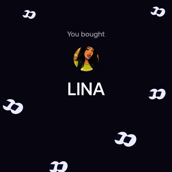 A notification screen confirming a successful purchase of "$LINA" displays the token name alongside an illustrated avatar, with Binance logos scattered in the corners, directly reinforcing the post's prompt asking followers whether they bought the $LINA token.