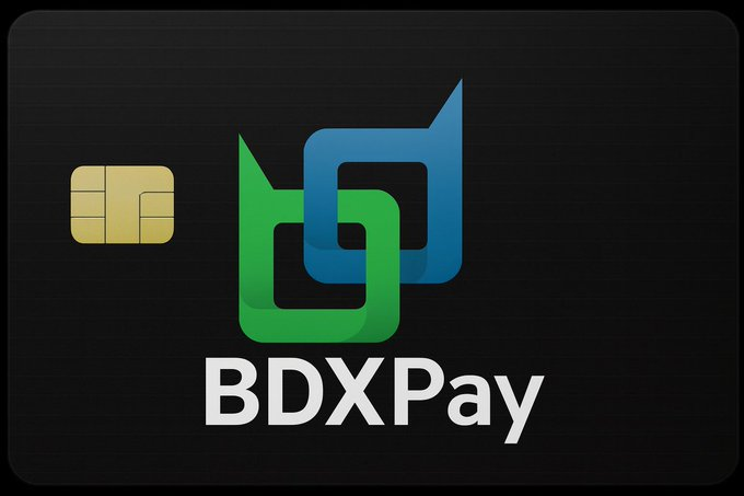 A black card displaying a gold EMV chip on the left and the BDXPay logo with overlapping blue and green shapes.