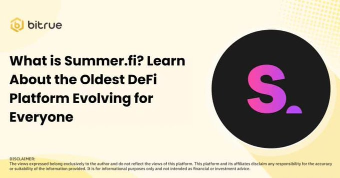 A Bitrue promotional banner asking 'What is Summer.fi? Learn About the Oldest DeFi Platform Evolving for Everyone' alongside a pink 'S.' logo.
