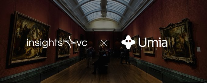 A dimly lit art gallery hallway lined with classical paintings in ornate gold frames, overlaid with logos for "insights4vc" and "Umia" separated by an "X" symbol.

The image's gallery setting visually evokes a curated showcase, paralleling the post's message about Umia building integrated infrastructure for token-native companies—presenting it as a sophisticated, exhibition-worthy platform rather than just a simple launch tool.