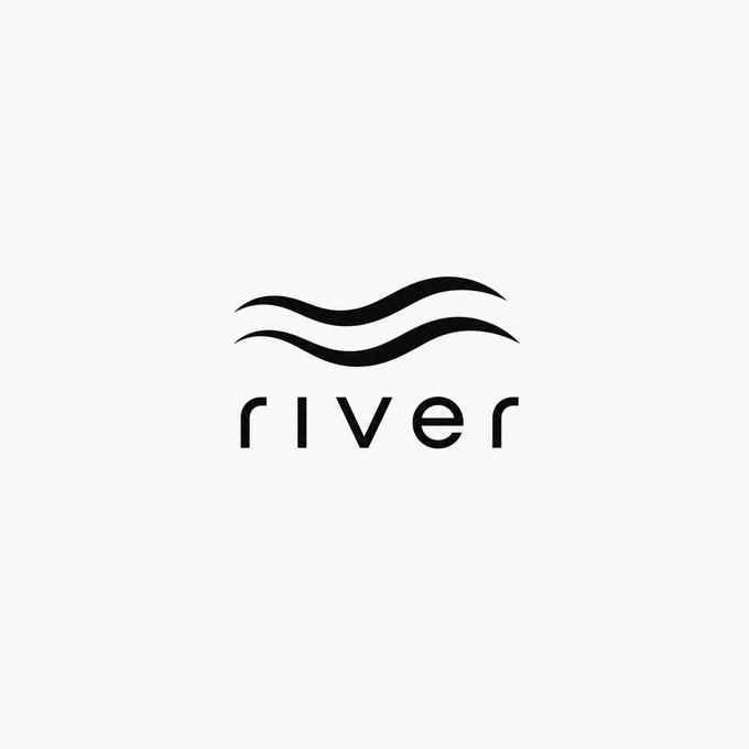 A minimalist black logo for 'river' featuring two stylized wave lines above the lowercase text on a light gray background.