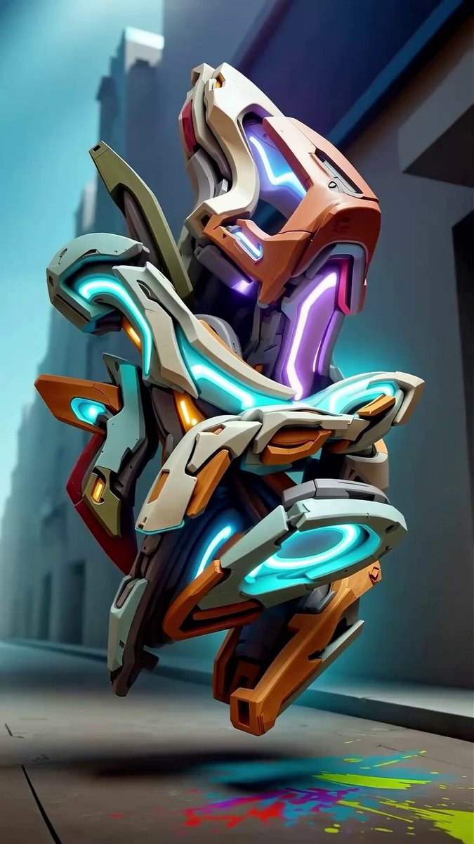 The image features a large, colorful robot made of various shapes and sizes that appears to be floating or hovering above a city street. The robot has neon lights attached to its body, giving it an otherworldly appearance. The background shows buildings and a sidewalk, providing context for the scene. The post is titled "LiFeForms 12, 1/1s, Bid at 1.5ETH! @TransientLabs More !" which suggests that this image might be related to a sale or promotion of LiFeForms products on social media platforms.