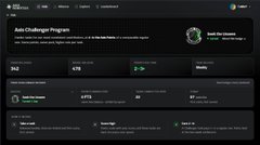 A dark-themed dashboard showing 'Axol Challenger Program' with various statistics and progress bars.