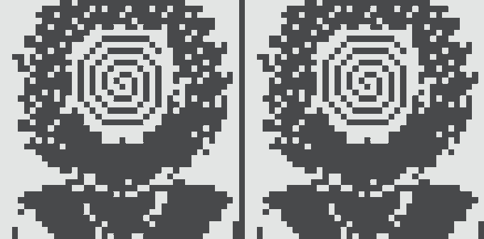The image features two square pictures of a person's face, both rendered in black and white. The faces are identical, with the same design elements such as the eyes, nose, mouth, and hair. The background color for each picture is gray, providing a neutral backdrop that allows the viewer to focus on the faces themselves. The image also includes text that reads "Normie #1603 customized by 0x048e...c802 normies.art". This suggests that someone has altered or customized these two pictures in some way, possibly through a digital editing process.