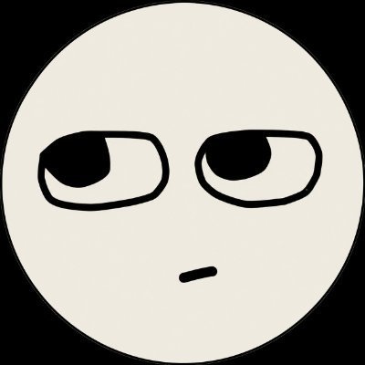A simple cartoon-style white face with half-lidded, sideways-glancing eyes and a small straight mouth, giving a suspicious or unimpressed expression.