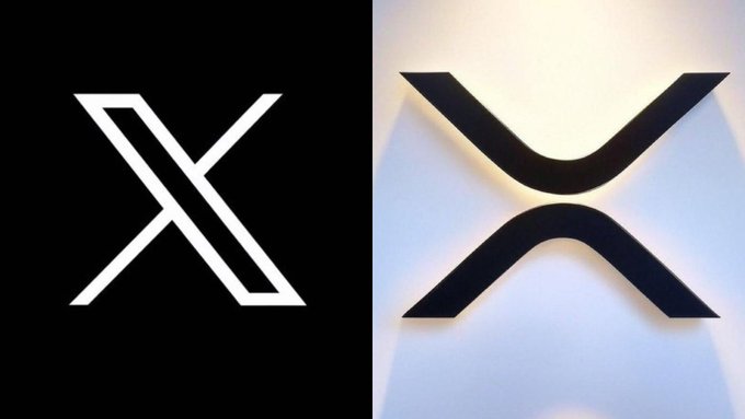 A side-by-side image showing the XRP cryptocurrency logo (a stylized white "X" on black background) next to the X Money logo (a stylized black "X" on white background), illustrating the new integration of XRP into the X Money ecosystem via Cross River Bank.