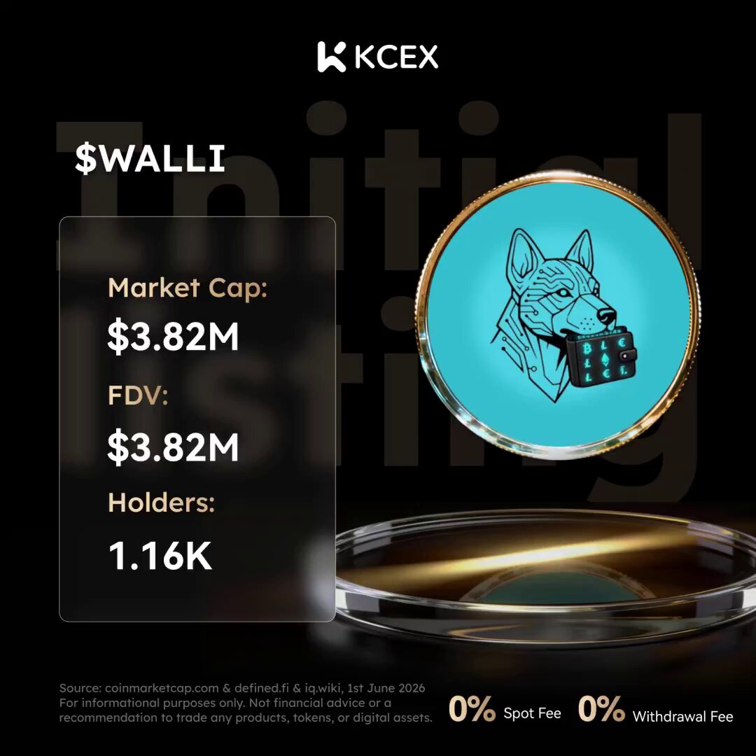 The image shows a poster that promotes a native token called $WALLI. The poster highlights the token's role as the Agentic Intelligence Layer for the Agentic Economy, which uses blockchain data to generate real-time risk intelligence for investors. The $WALLI coin is listed with its market cap of $3.82m and a projected float value of 1.16k. It also mentions that holders can keep their assets in a central bank or another institution as part of the smart contract's smart contract funding mechanism, providing flexibility to investors.