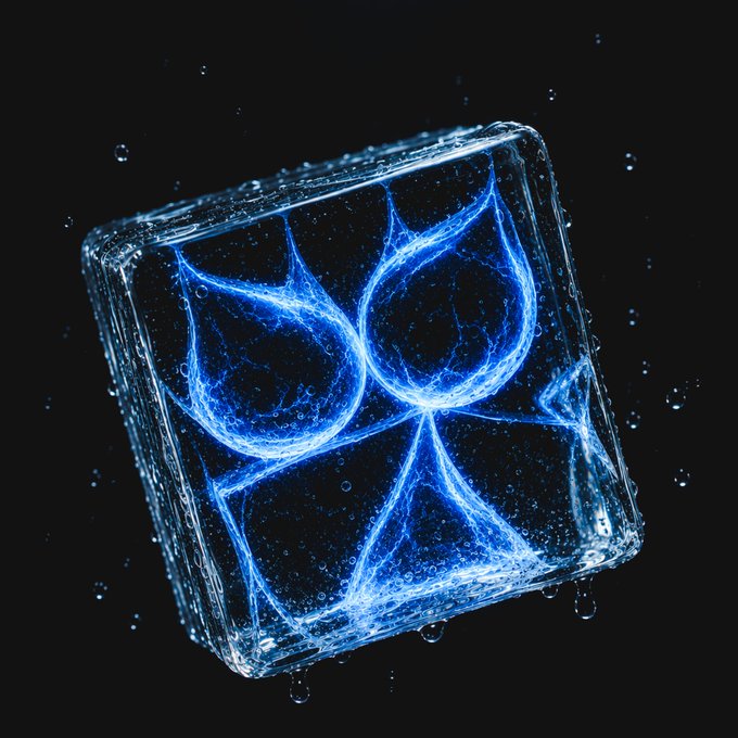 A glowing blue Hydra logo encased in an ice cube with water droplets against a dark background.