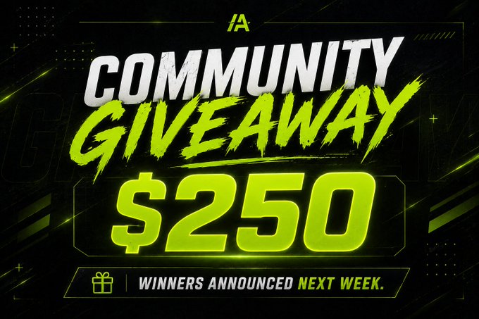 The image features a poster for a community giveaway, with the text "Community Giveaway" written in green letters at the top of the poster. The poster also includes a $250 amount displayed below the title. Below this, there are two winners who have been announced and are receiving prizes of $250 each. The post encourages people to enter by liking and reposting it or dropping a wallet with the required amount for participation in the giveaway.