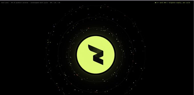 A bright yellow circular logo with a stylized "B" letter in the center against a dark starry background, likely a Bitcoin or crypto-related graphic.