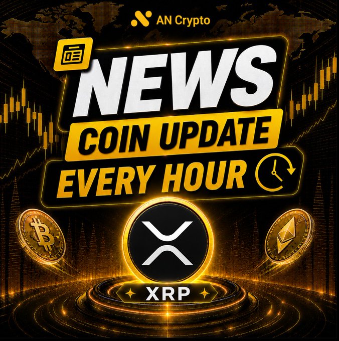 A promotional graphic from 'AN Crypto' advertises 'NEWS COIN UPDATE EVERY HOUR' featuring Bitcoin, Ethereum, and prominently XRP cryptocurrency.