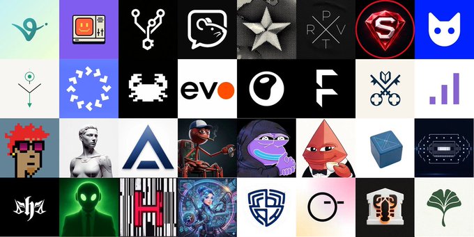 The image features a grid of various logos and icons related to artificial intelligence (AI) and machine learning, including a robot, a star, and a shield. The logos are arranged in rows and columns against a gray background, creating an organized and visually appealing layout. The text "Why Base & AI Agent Season is still a must-watch AI agents already had 2 or 3 mini hype cycles, and the game matured far beyond the early days" suggests that this collection of AI-related icons represents the evolution of AI technology over time.