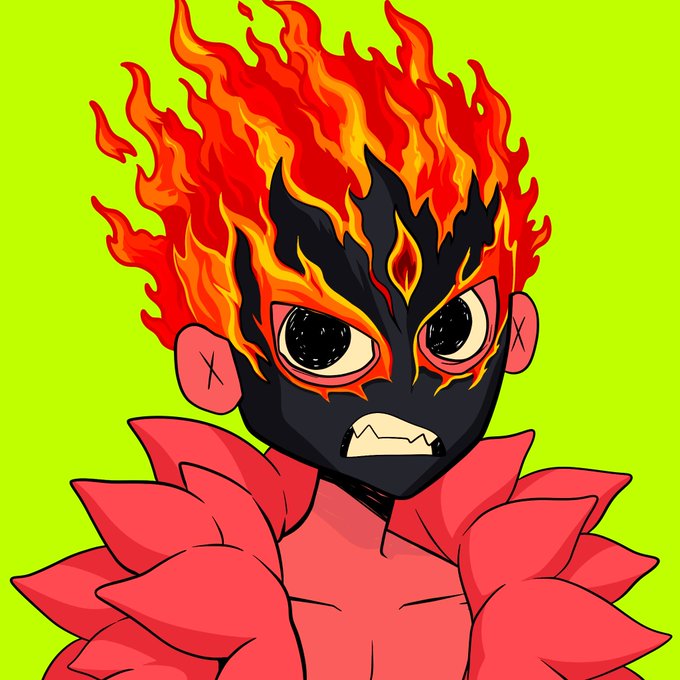 A fierce cartoon character with a flaming red-orange head, black mask, and red spiked armor glares menacingly against a bright green background. The intense, intimidating illustration matches the post's urgent and aggressive tone, visually reinforcing the 24-hour ultimatum to "drop your wallets."
