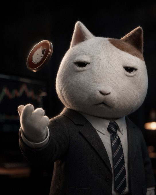 A serious-looking white cat with brown spots, dressed in a sharp suit and tie, deadpans while tossing a coin stamped with the $ket cat logo—visually mocking traders who panic-sold for "chump change" instead of zooming out and holding the token.