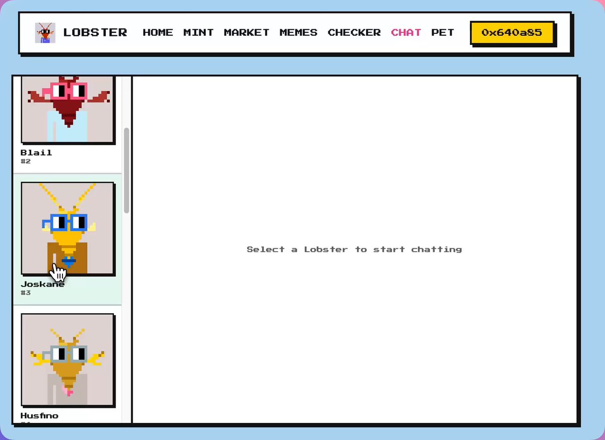 The image shows a computer screen displaying a webpage with three different images of cartoon characters. The text on the page instructs users to select a lobster from the options provided, likely as part of a game or interactive experience. The characters are depicted in various sizes and colors, including a red lobster, a yellow lobster, and an orange lobster. The layout suggests that the user is navigating through different choices for their pet lobster, possibly deciding on its new name or appearance.