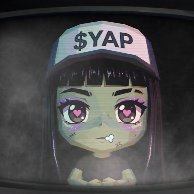 The post shares a referral promotion for a new NFT project, teasing limited spots left for its mint list. The image shows a stylized cartoon character with heart eyes and "$YAP" on its cap, displayed on an old TV screen with static, matching the meme-like aesthetic of early crypto/NFT hype.