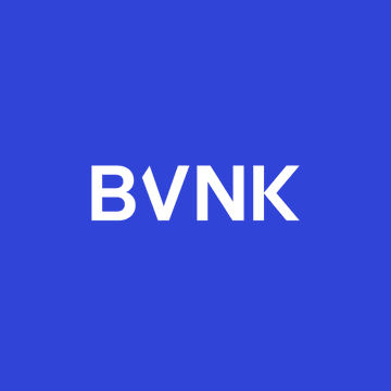 The image features a simple blue square displaying the white text "BVNK" prominently in the center, serving as the company logo associated with the news. This visual reinforces the announcement of BVNK adding Stellar support for cross-border stablecoin payments through a single API.
