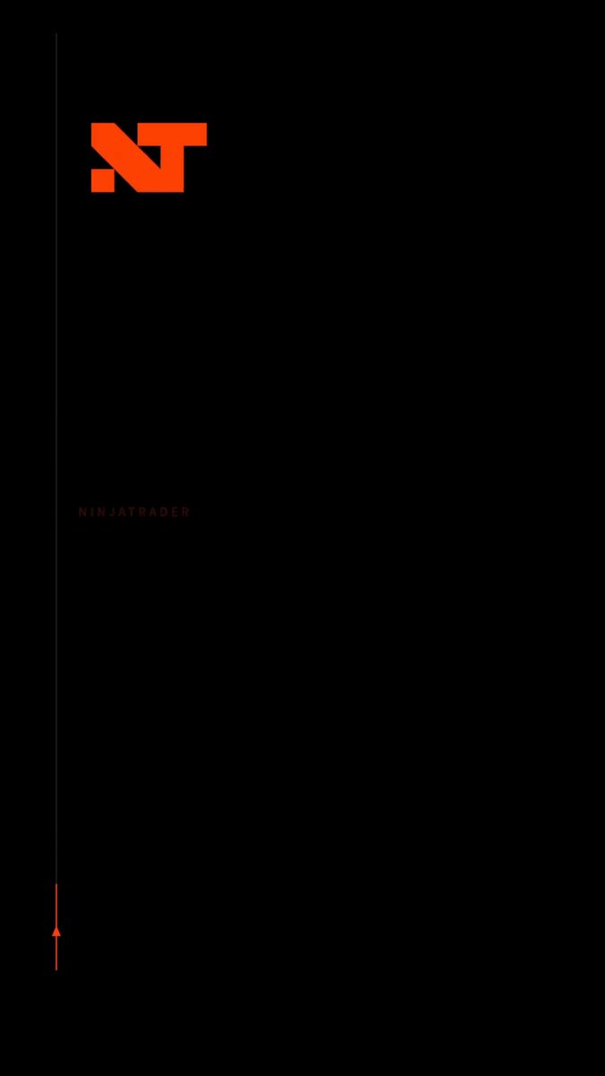 A minimalist black background with an orange geometric logo in the upper left and faint 'NINJATRADER' text below it, with a thin orange line at the bottom.