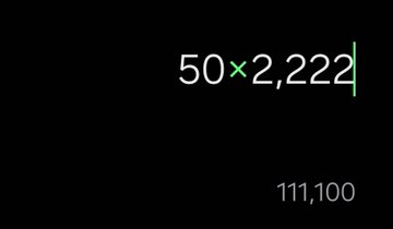 The image shows a calculator-style multiplication of "50×2,222" with the result "111,100" displayed in the bottom right corner on a black background, visually demonstrating the calculation that $50 multiplied by 2,222 equals $111,100.