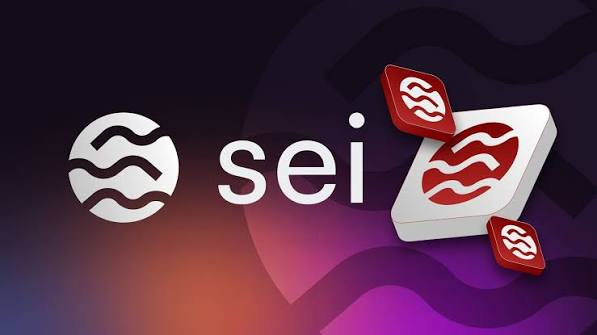 The image features the Sei cryptocurrency logo and branding, with its distinctive wave emblem and red-and-white color scheme displayed prominently against a purple and orange gradient background. This visual ties directly to the accompanying post about Mastercard and the Sei Development Foundation collaborating on joint research into institutional blockchain adoption requirements.