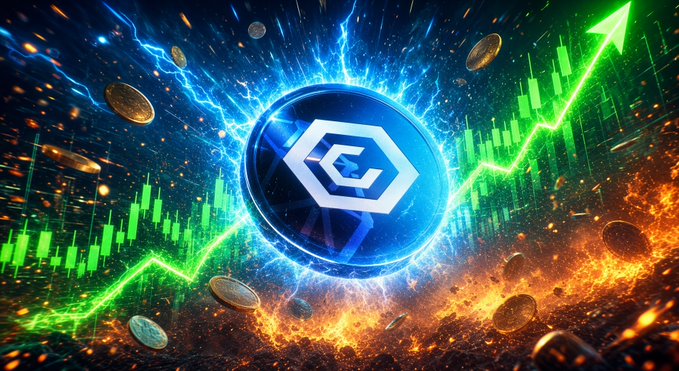 A dynamic cryptocurrency-themed image showing the Polygon (MATIC) logo surrounded by lightning, fire, floating coins, and a rising green stock chart with an upward arrow.