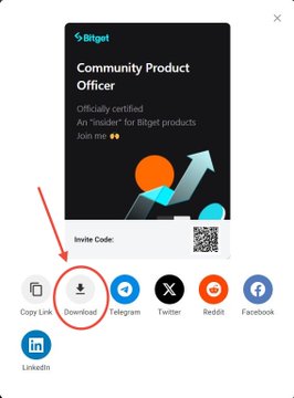 The image presents a screenshot of an advertisement for a product by Bitget called ' Community Product Officer '. The text at the top indicates that this is a job posting for someone who can be both a community product officer and a social media manager. The main visual element in the image is a button on a white background, labeled with the action " Download". 

The caption of the image provides context to the post by stating: "I'm a Bitget Community Product Officer | bonus 250$ Join this event & submit your feedbacks bitget.com/vi/campaigns/c ... #Bitget community product officer likes, quote this post & tag 3". The image is a screenshot of an online advertisement for a product called ' Community Product Officer ' and the text encourages viewers to download the exclusive 'sharing card' or join the campaign.