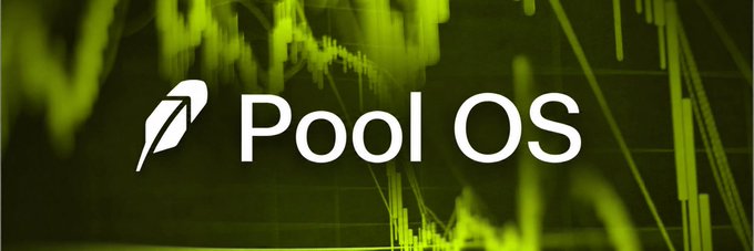 The 'Pool OS' logo featuring a white feather icon is displayed against a dark background with a green stock chart graphic.