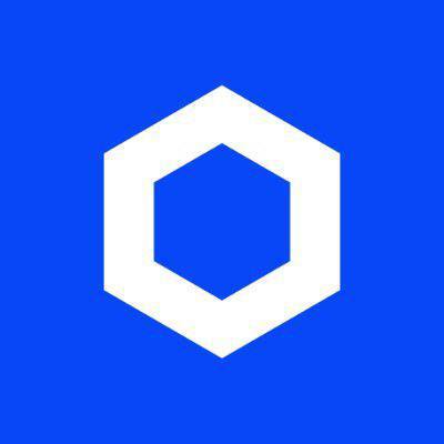 A blue square featuring a white hexagonal outline containing a smaller blue hexagon, representing the Chainlink logo. The image symbolizes Wyoming's stablecoin FRNT transitioning to the Chainlink CCIP infrastructure following security failures.
