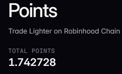 A dark-themed digital display showing 'Points' at the top, with the text 'Trade Lighter on Robinhood Chain' and a 'TOTAL POINTS' value of 1.742728 displayed below.