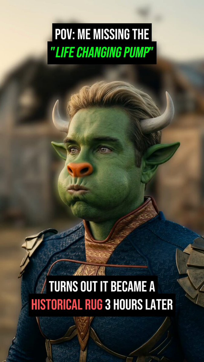 The image features a green-skinned, horned character with a beard wearing a blue outfit that appears to be a suit of armor or a robe. The caption reads "missed the life-changing pump" followed by an explanation about the character's transformation into a historical rug after being exposed to radiation for 3 hours later.

The image is related to the post because it contains text that says "turns out it became a historical rag". This implies that the character has been altered or transformed in some way, possibly due to exposure to radiation. The caption also mentions that this transformation took place after being exposed to radiation for 3 hours later.