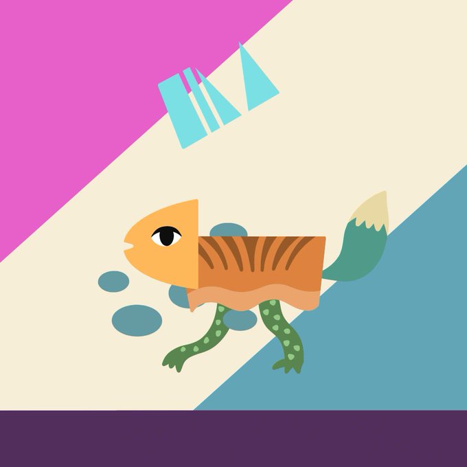 The image features a cartoon fish with an orange body, green fins, and a brown tail that appears to be walking across a blue background. The fish's head is tilted upwards as if looking at something or someone above it. The text "happy friday" is written in the bottom right corner of the image.