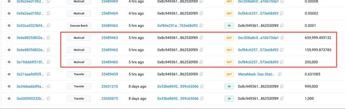 A screenshot of blockchain transactions highlights multiple "Multicall" interactions from 5 hours ago, showing suspicious token transfers that likely drained the wallet, including a 639,999.495 USDC transfer (highlighted in red). 

These repeated multicall entries correspond to the malicious token interactions that compromised the Ethereum user's wallet after they approved the unknown token for swapping.