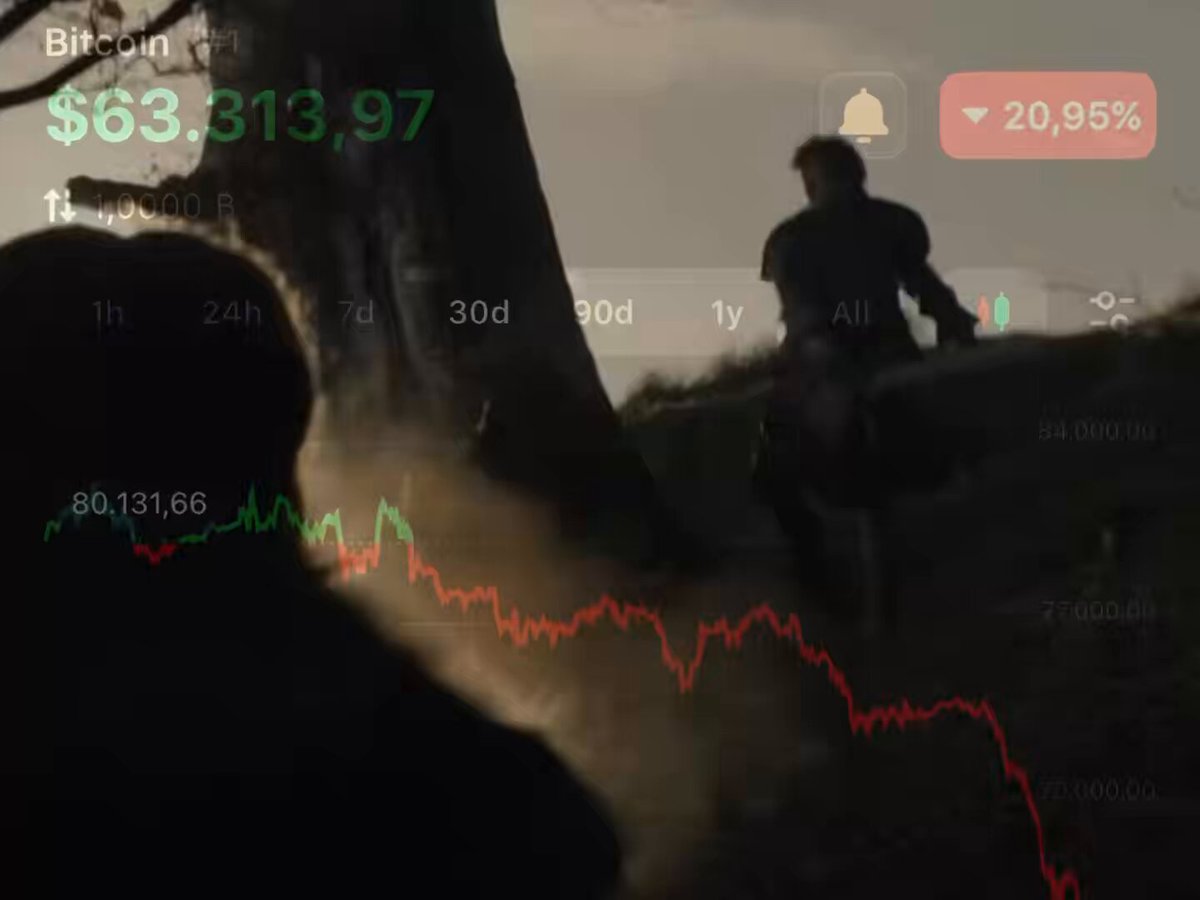 In the image, a person dressed in black can be seen riding a bike up a hill with a steep incline. The perspective of the image suggests that the person is biking uphill, possibly as part of an exercise or recreational activity. In the foreground, there's a computer screen displaying a graph depicting Bitcoin prices over time and how much one would lose if they invested in Bitcoin at the beginning of the year 2016. The post emphasizes the loss experienced by users who initially invested $63,000 in Bitcoin in 2015, which has now dropped to approximately $61,800 today. This post focuses on what's happening in the image and draws attention to the significant decline in Bitcoin value over the past five years.