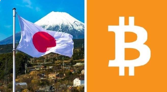 The image shows Japan's flag alongside Mount Fuji next to the Bitcoin logo, symbolizing the country's potential move toward approving a spot Bitcoin ETF by 2028. The visual pairing represents the intersection of Japanese financial regulation and cryptocurrency adoption.