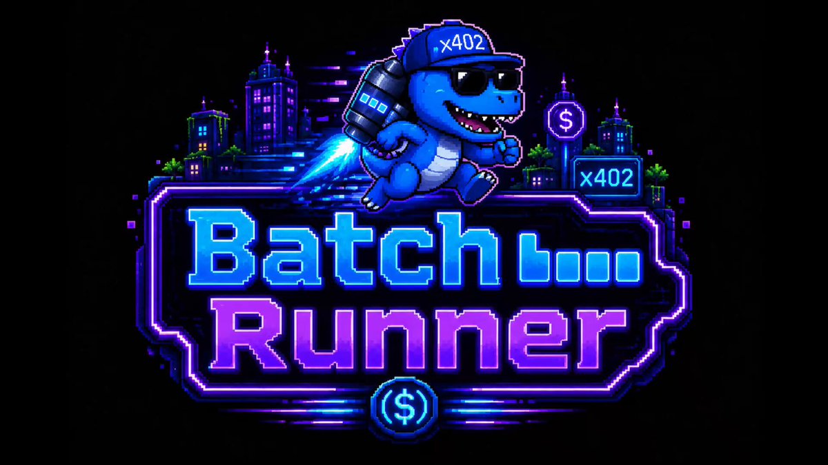 The image features a logo for a video game called "Batch Runner". The logo consists of a cartoon character wearing sunglasses and holding a rocket ship with the number "X402" displayed on its side, surrounded by neon lights that create a futuristic atmosphere. The text in the image reads "Batch Runner", indicating the title of the game. The post also mentions that money can be programmable within the game, allowing players to perform various tasks and access different features. This implies that the game offers an immersive experience with endless possibilities for exploration and achievement.