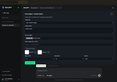 A dark-themed software interface dashboard with form fields and a green submit button.