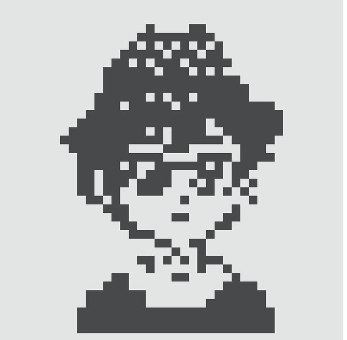 A pixelated grayscale avatar of a person with voluminous hair, presented in a retro 8-bit style that contrasts with the post's upbeat "Good Morning" greeting and its cryptic reference to normies "melting faces," evoking a sense of digital irony in the minimal, low-resolution imagery.