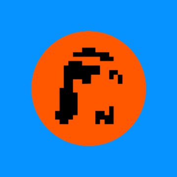 A pixelated skull in black sits centered within an orange circle against a blue background, symbolizing the "death" of the ai16z/ElizaOS token as announced by its founder Shaw Walters.