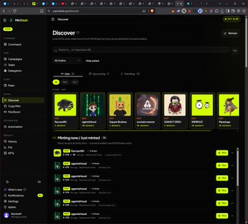The image shows a dark-themed "Discover" page on HiveChat, a web-based social platform, featuring tabs for All Users, Online, Upcoming, and Trending users, along with a "Hottopics/hotnames" section listing usernames. The accompanying post "new ui who" highlights the refreshed user interface design shown in the screenshot.