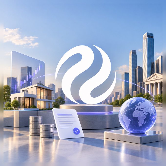 A 3D-rendered scene featuring a large Injective logo on a pedestal surrounded by a cityscape, a glowing globe, coins, and a document with a checkmark.