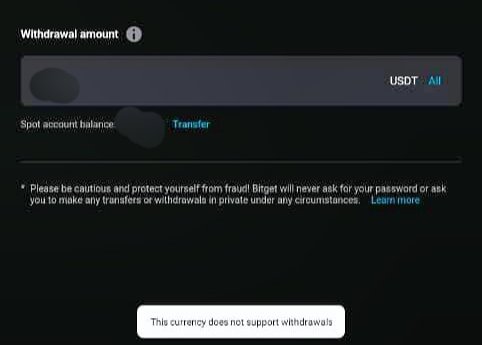 A Bitget withdrawal screen shows the message "This currency does not support withdrawals" for USDT, illustrating that despite the platform beginning to restore withdrawals following the September 24 hack that affected over $350M in assets, USDT has not yet been re-enabled as BTC takes priority in the phased restoration process.