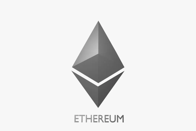 The official Ethereum logo featuring a gray 3D octahedron/diamond shape with the word 'ETHEREUM' displayed in gray text below on a white background.