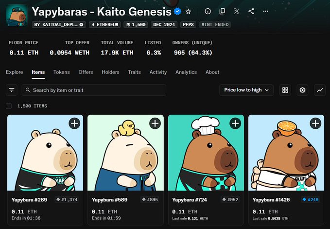 The image features four cartoon bears, each wearing different hats and clothes. They appear as characters in a graphic design software or webpage, possibly showcasing their artwork for sale online. The bears' attire includes chef's hats, which suggests that these cartoon animals might be related to cooking or food-related merchandise. Additionally, the bears are arranged side by side against a background, further emphasizing their group appearance. A caption below the image states "if you ever feel like a loser just know that there are people out here who bought this for 1 eth just to farm more yaps which today are worth essentially nothing". This phrase seems to be a reference or message about the current situation of online item sales, possibly indicating an increase in popularity or decline in value for these cartoon animals.