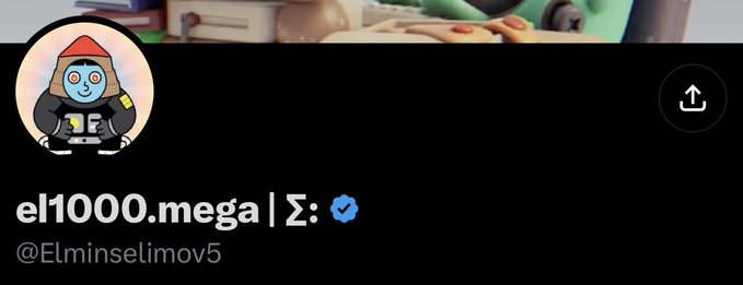 A Twitter/X profile screenshot showing the username 'el1000.mega' with the handle '@Elminselimov5' and a profile picture of a blue cartoon character wearing an orange hat.