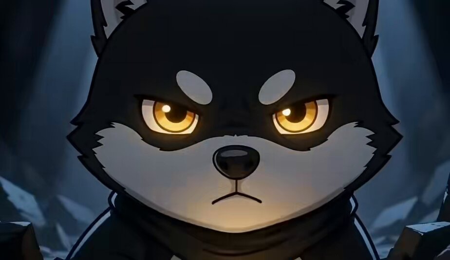 The image features a cartoon dog with an angry expression, looking directly at the camera. The caption below the image reads "$Mame 即将登王 @xBrianSumner @xnokj". This suggests that the image is related to a discussion or conversation about the cartoon character Mame and her backstory.
