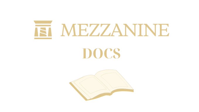 A logo graphic displays the text 'MEZZANINE DOCS' in tan/gold lettering with a book icon on the left and an open book illustration below.