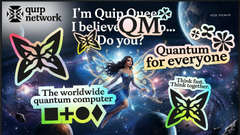 The image features a poster with a woman wearing blue, surrounded by various butterfly-like shapes and text elements. The poster includes a quote from Quip Network about quantum computing and the idea that "the world wide Quantum computer will change everything". There is also an image of a butterfly on the poster, which adds to the overall theme of the post.