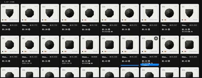 An online store listing showing various black polyhedral dice sets for tabletop gaming, with prices ranging around $5.20 to $5.42.